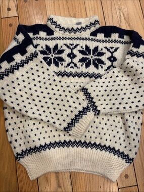 Women's Cream and Navy Fair Isle Turtleneck Sweater